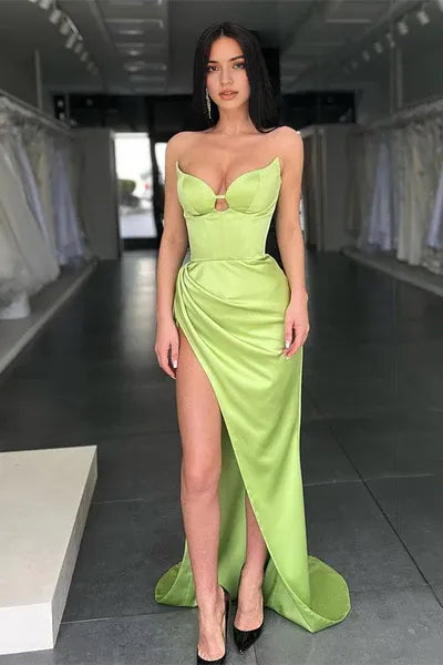 Green Sweetheart Mermaid Evening Dress Sleeveless With Slit