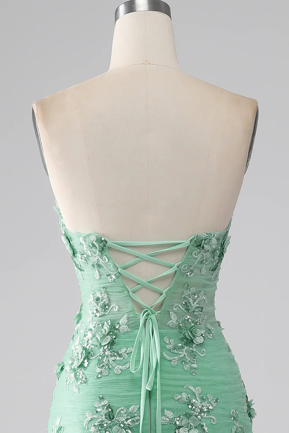 DingJiDress Green Mermaid Strapless Tulle Long Prom Dress with Appliques