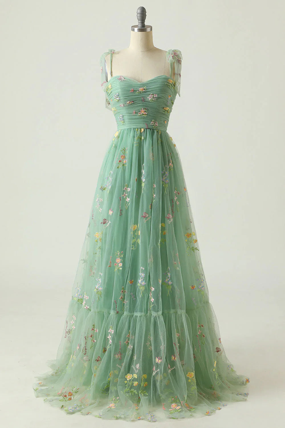 DingJiDress Prom Dress Tulle A Line Spaghetti Straps Floral Long Embroidery Lace Formal Women's Dresses Wedding Guests Dresses