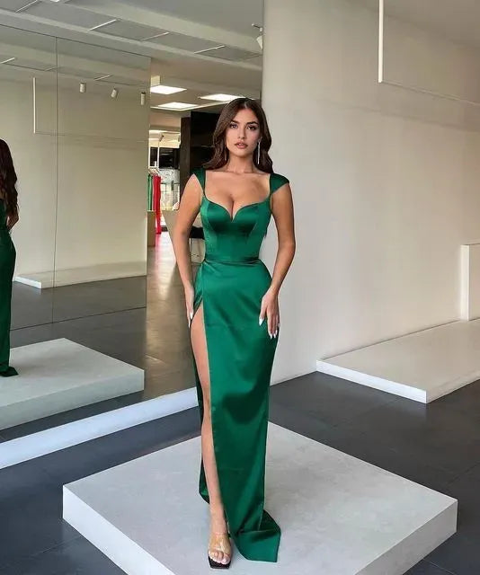 Green long ball party dress fashionable formal attire