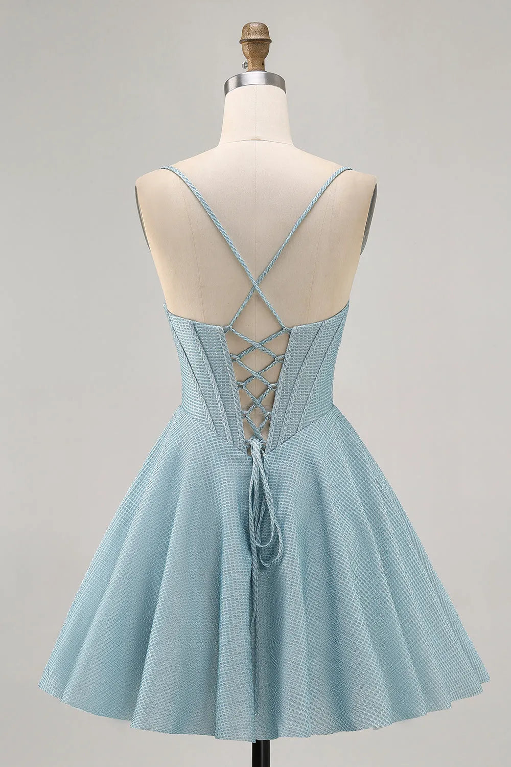 Grey Blue Corset A Line Spaghetti Straps Short Homecoming Dress