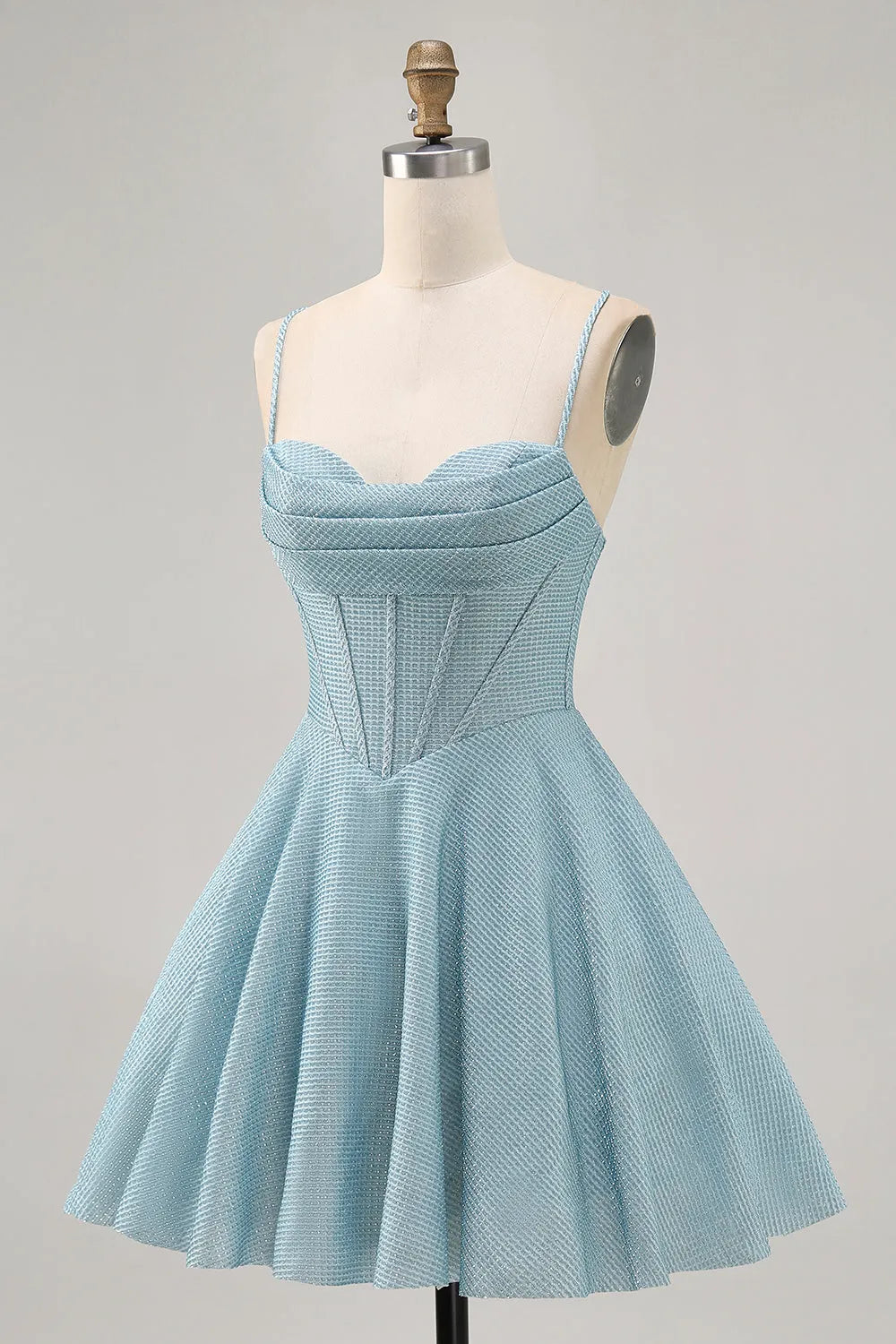 Grey Blue Corset A Line Spaghetti Straps Short Homecoming Dress