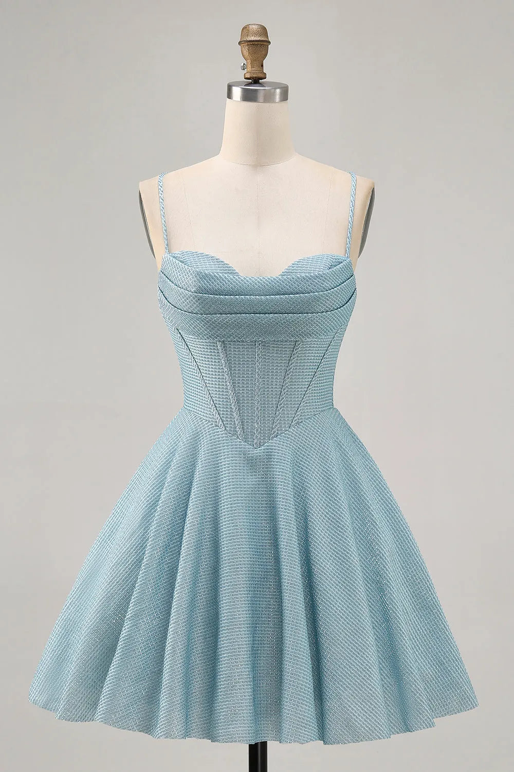 Grey Blue Corset A Line Spaghetti Straps Short Homecoming Dress