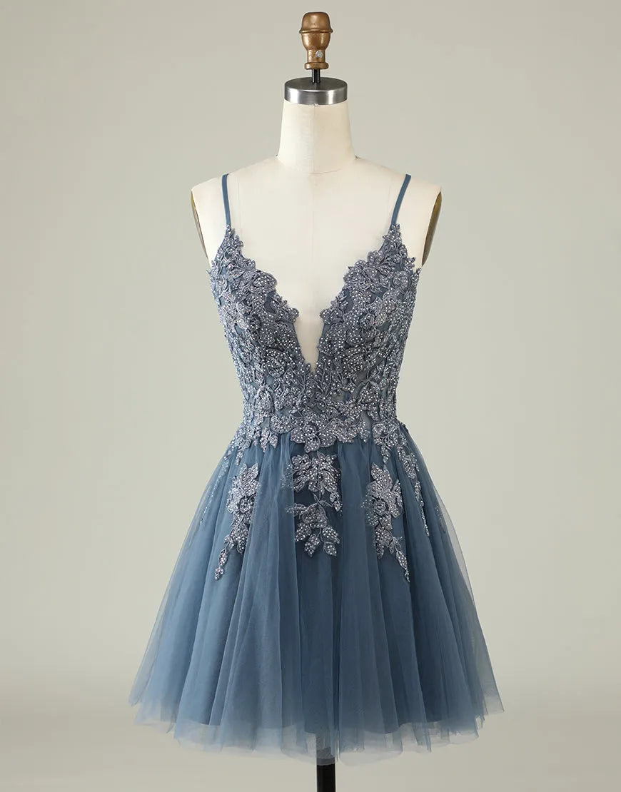 DingJiDress Cute Spaghetti Straps Corset Back Blush Tulle Dress With Appliques