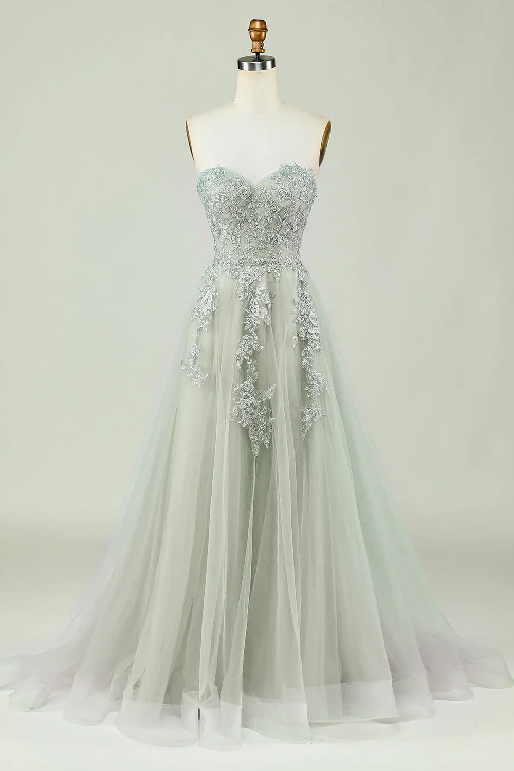 DingJiDress Sweetheart Beaded Light Green Long Prom Dress with Slit Front