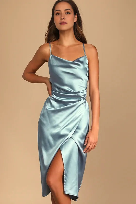 Hollywood Woman Forest Green Satin Party Dress