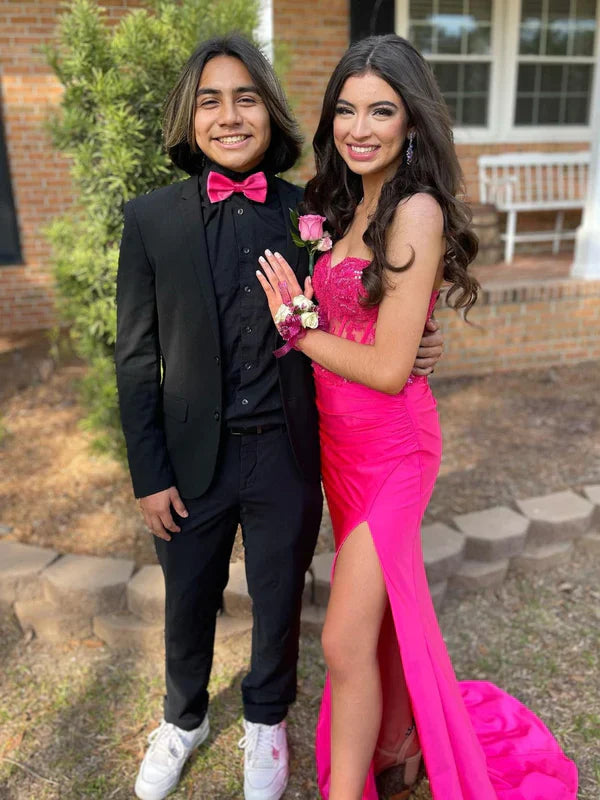 DingJiDress Sweetheart Corset Bodice Fitted Prom Dresses With Slit Prom Dresses