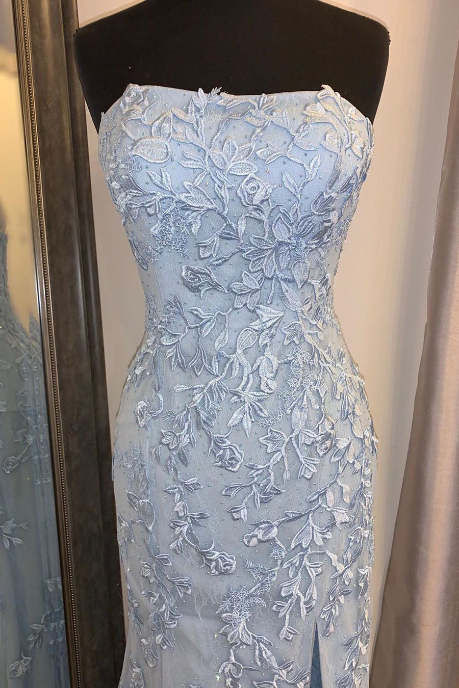 DingJiDress Hot Sale Blue Long Prom Dresses Mermaid Strapless With Slit