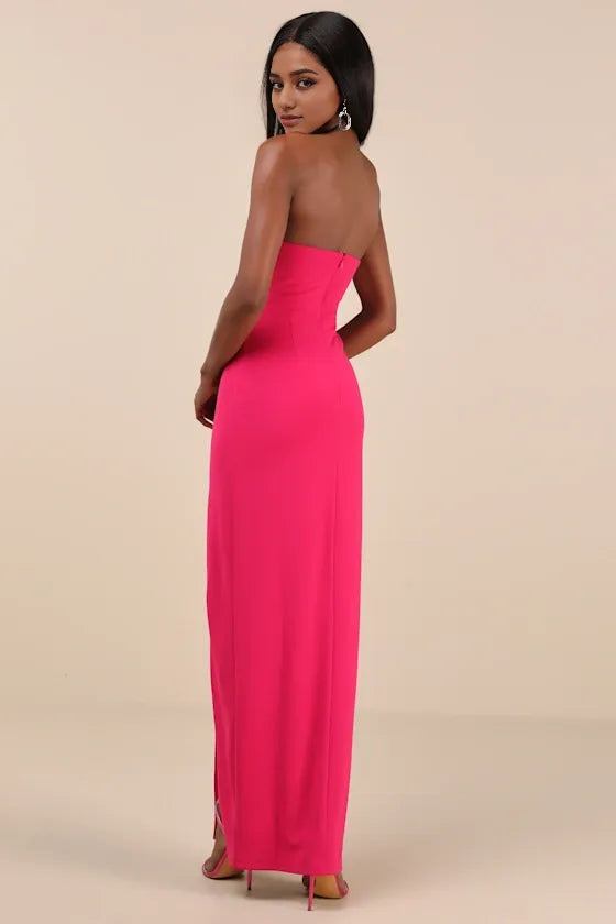 Hot Pink Strapless Column Evening Dresses