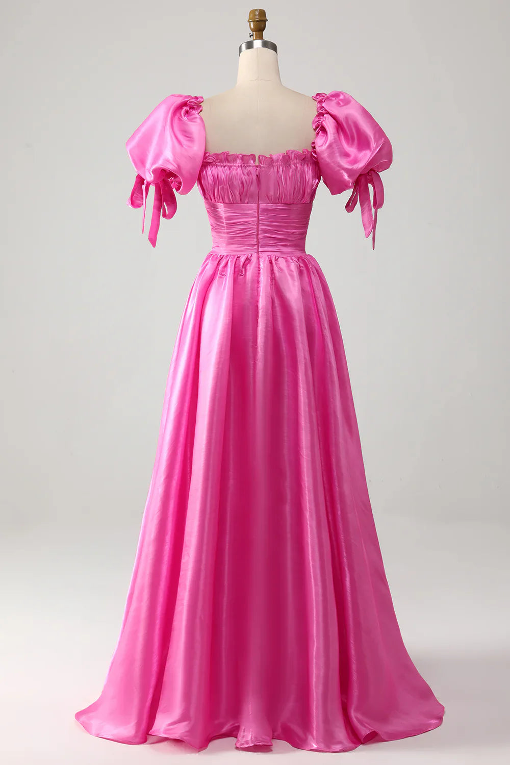 DingJiDress Puff Sleeves Hot Pink Prom Dress with Ruffles