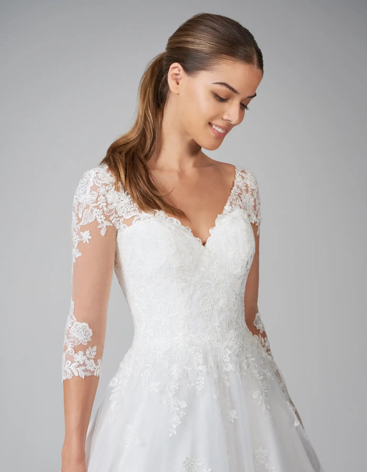 DingJiDress a modern tea length dress with sleeves Wedding Dresses