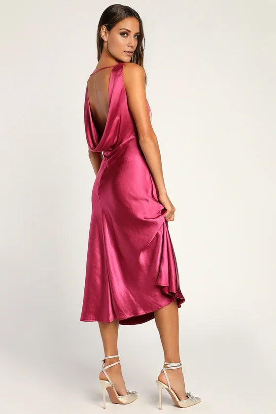 Incredible Love Magenta Satin Cowl Back Party Dresses