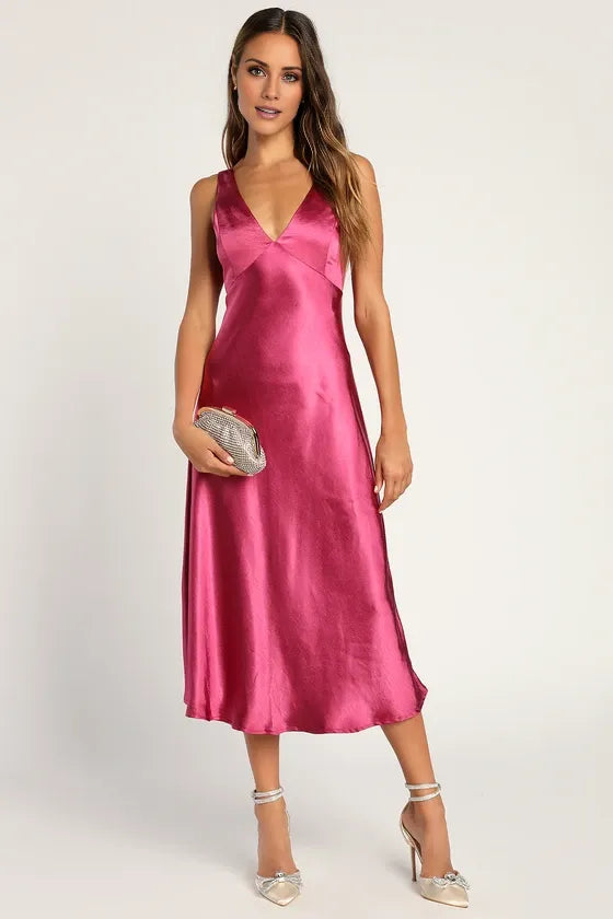 Incredible Love Magenta Satin Cowl Back Party Dresses