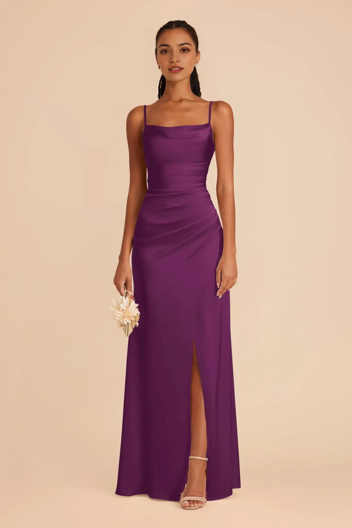Inspired Purple Satin Prom Dress - Cowl Neck  Spaghetti Strap for Retro Romance