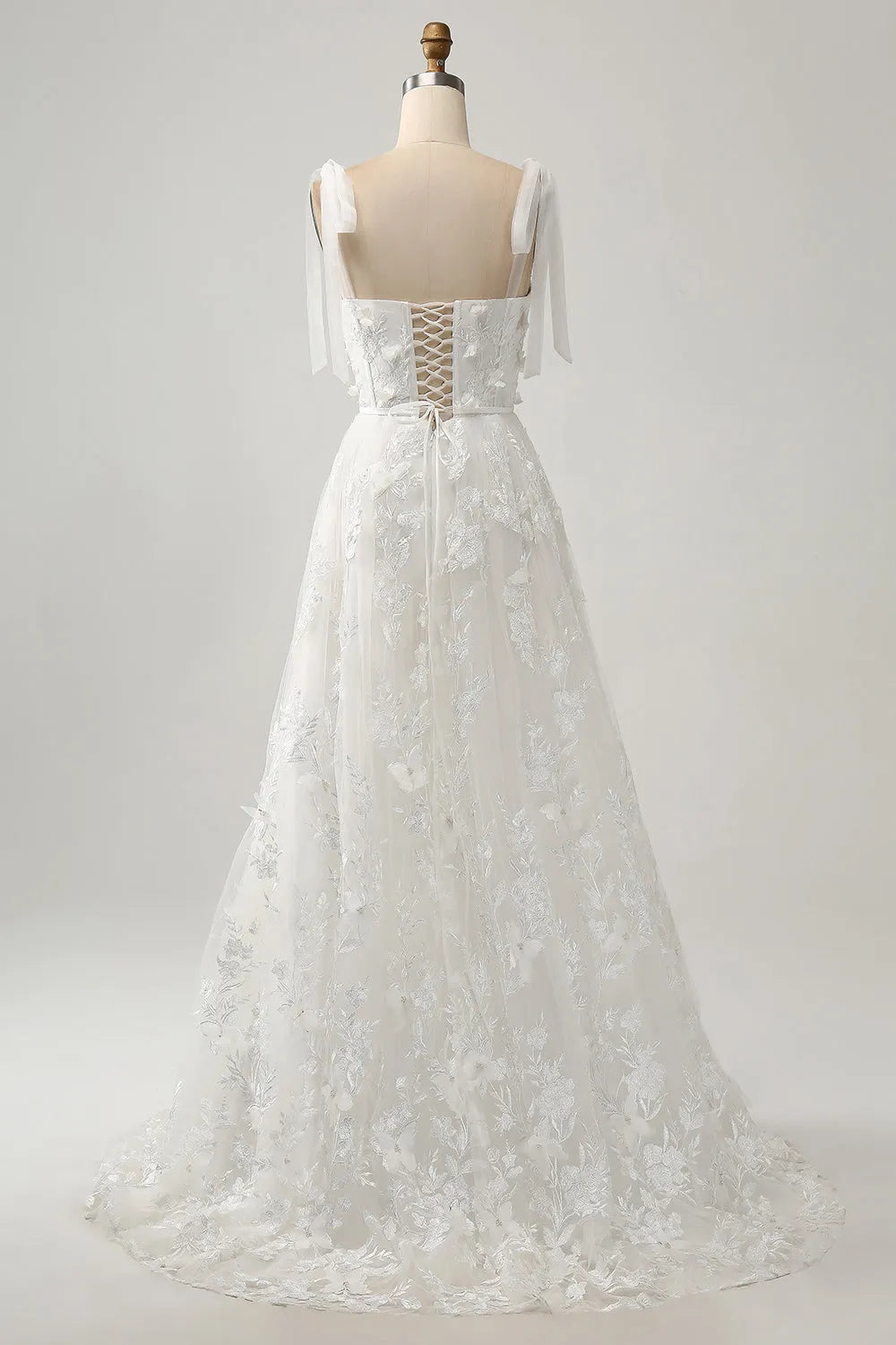 Ivory A-Line Spaghetti Straps Wedding Dress with Appliques