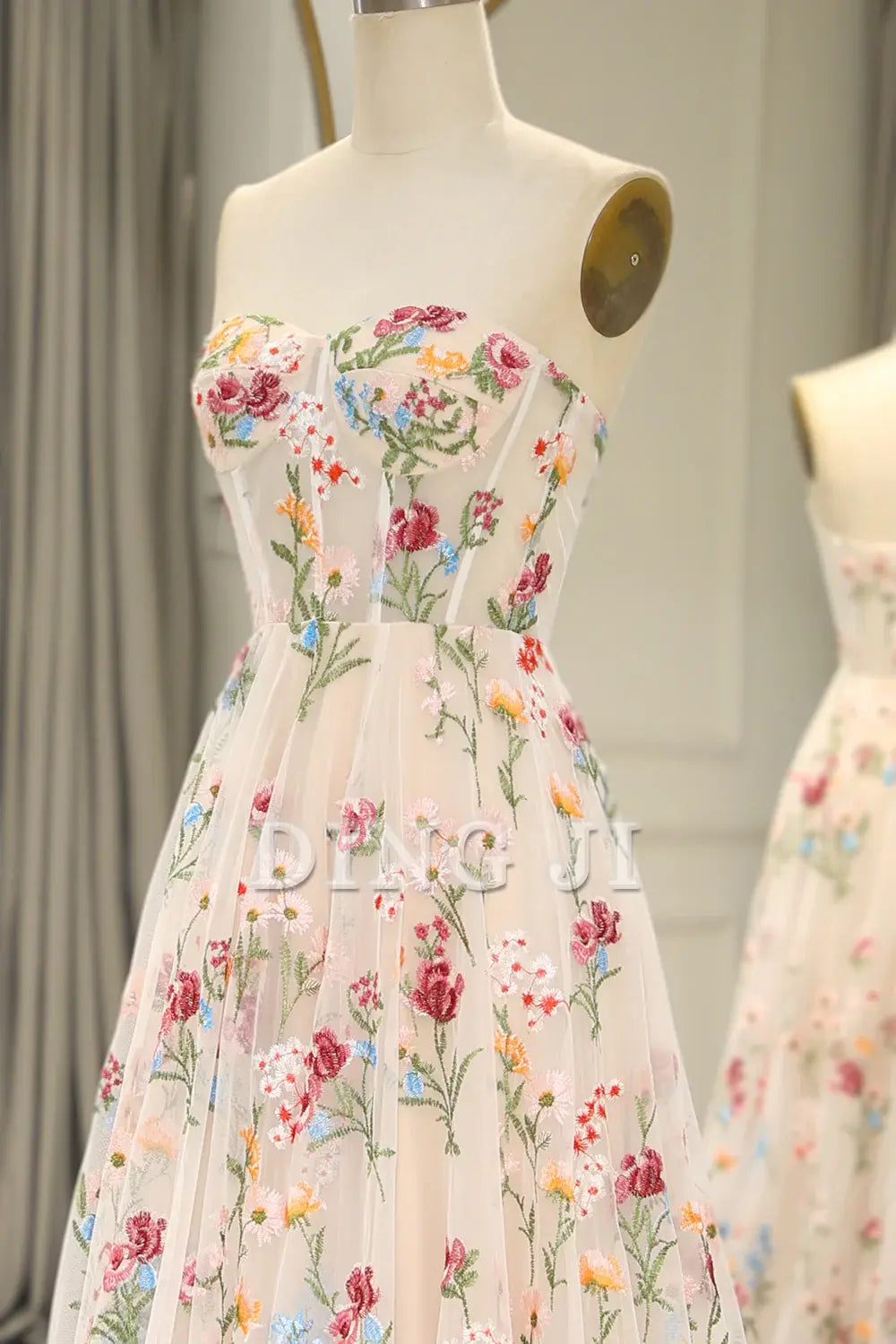 DingJiDress Prom Dress A-Line Sweetheart Long Corset Tulle Flower Formal Women's Dresses Wedding Guests Dresses