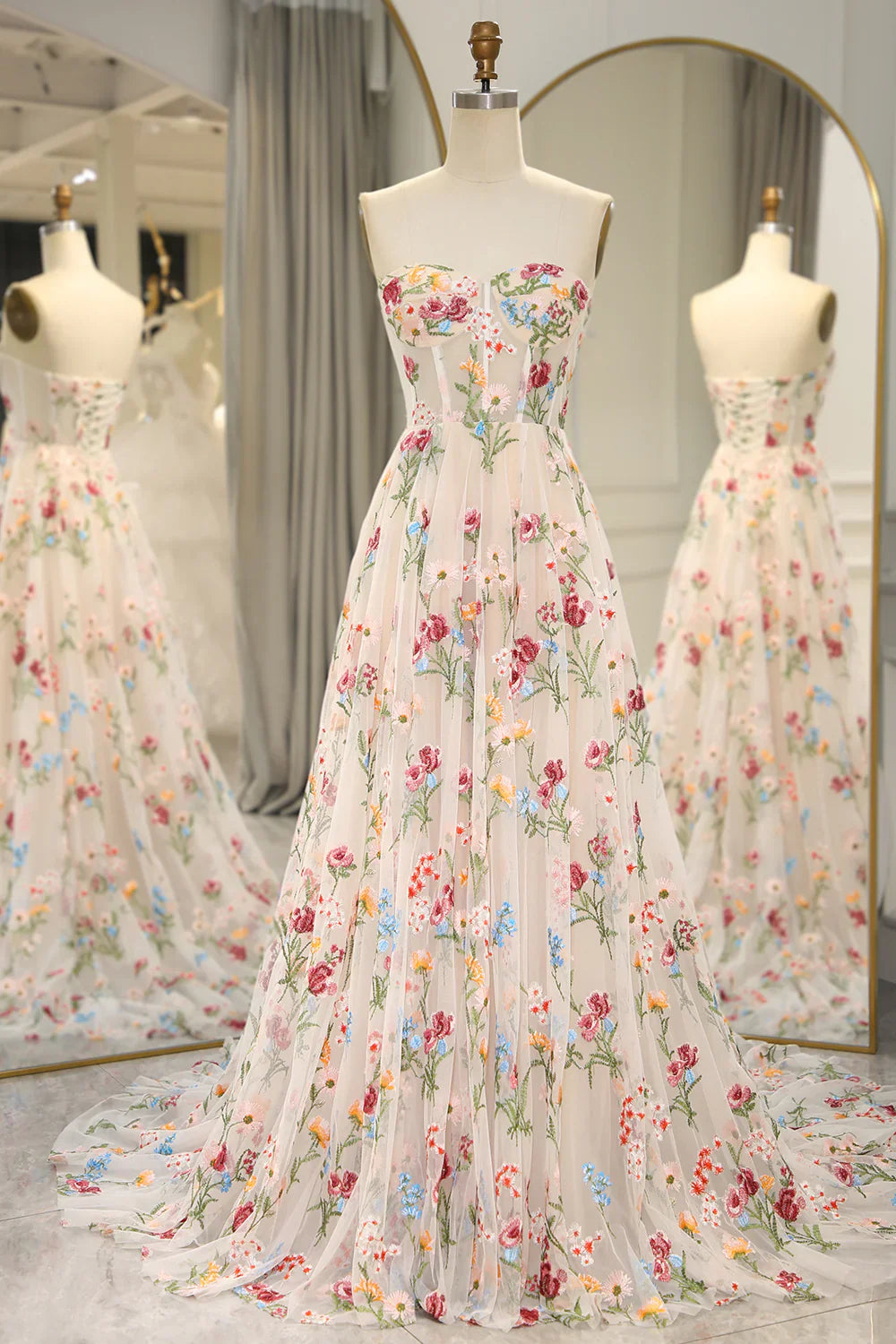 DingJiDress Prom Dress A-Line Sweetheart Long Corset Tulle Flower Formal Women's Dresses Wedding Guests Dresses