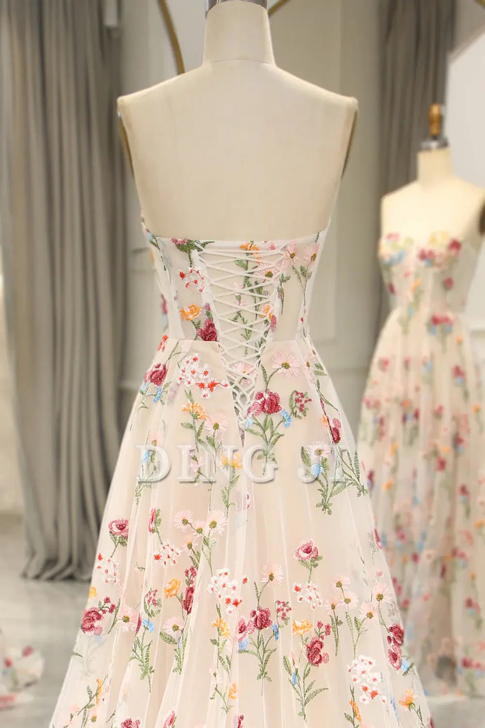 DingJiDress Prom Dress A-Line Sweetheart Long Corset Tulle Flower Formal Women's Dresses Wedding Guests Dresses