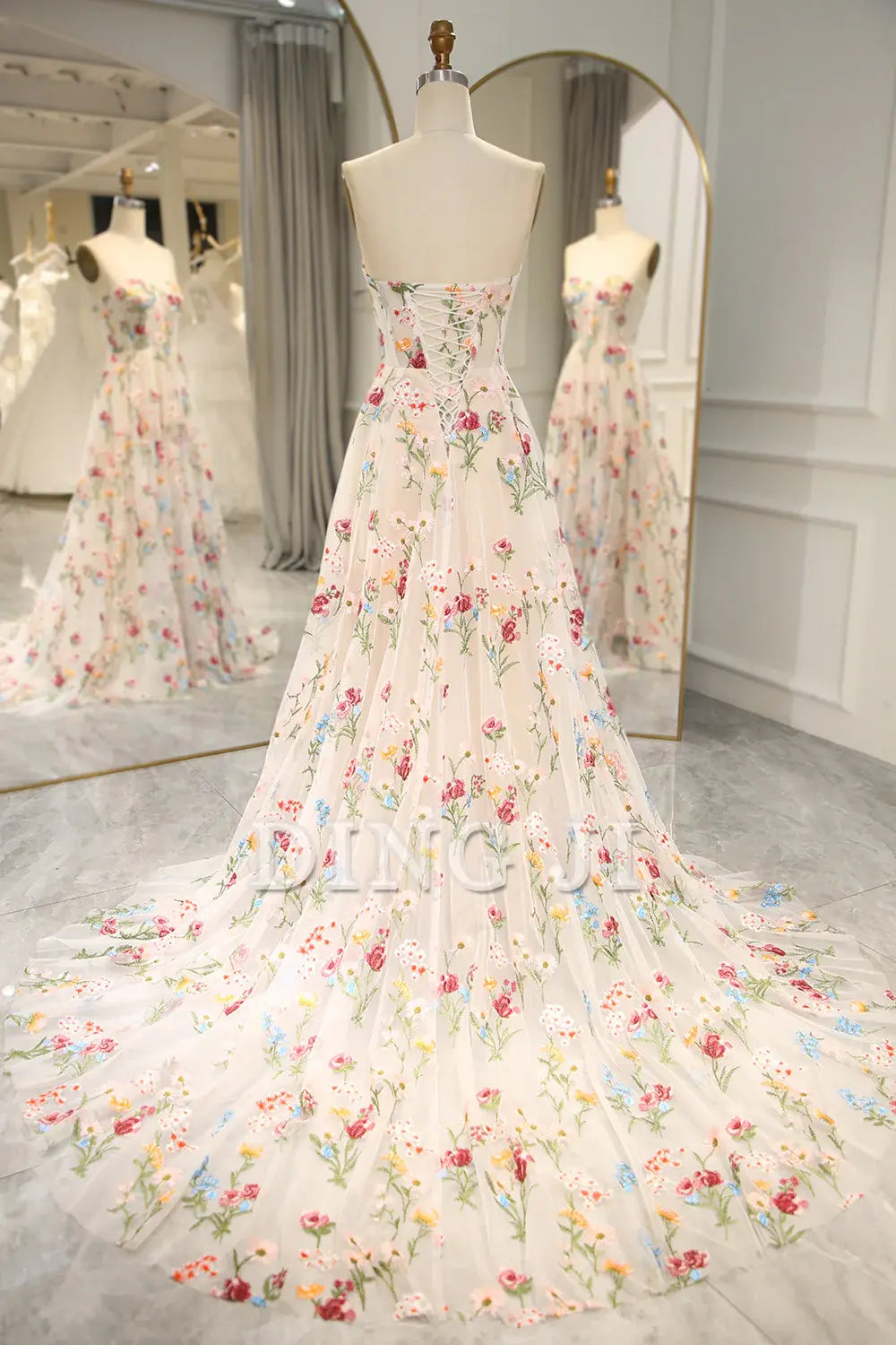 DingJiDress Prom Dress A-Line Sweetheart Long Corset Tulle Flower Formal Women's Dresses Wedding Guests Dresses
