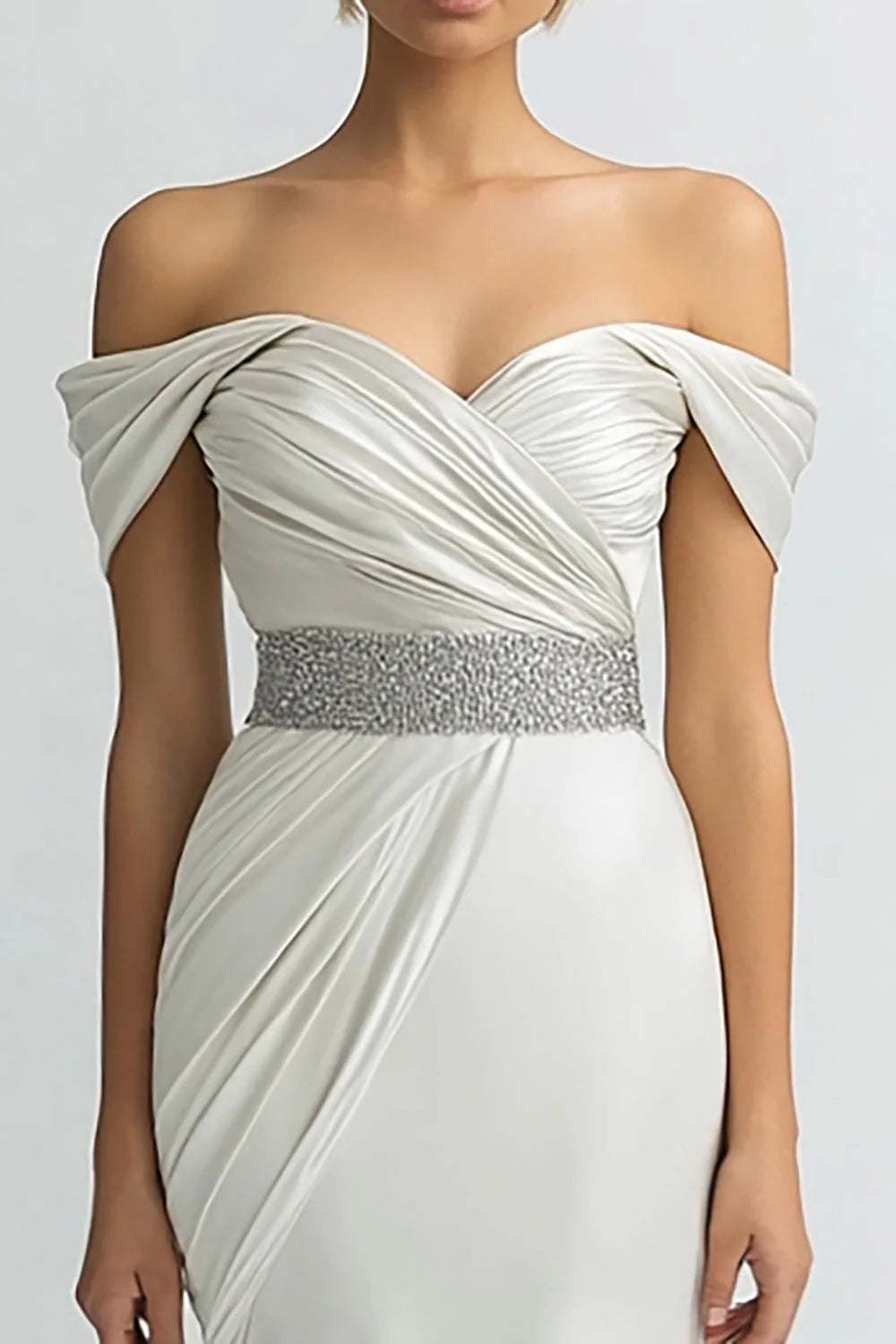 Ivory Sheath Off the Shoulder Long Satin Evening Dress