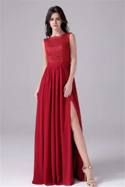 Jewel Lace Floor Length Sleeveless Backless High slit mother's dress