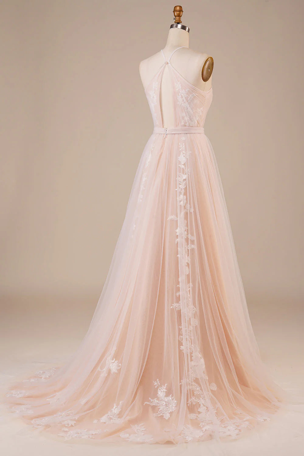 Keyhole Champagne Wedding Dress with Appliques