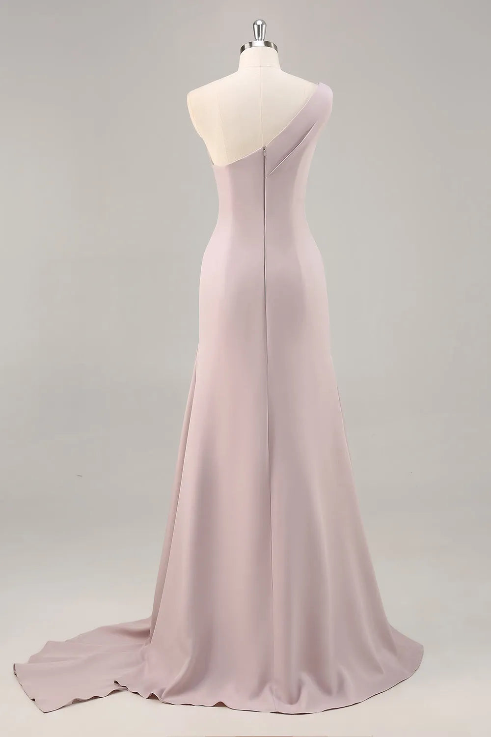 Khaki Satin One Shoulder Mermaid Long Formal Dress