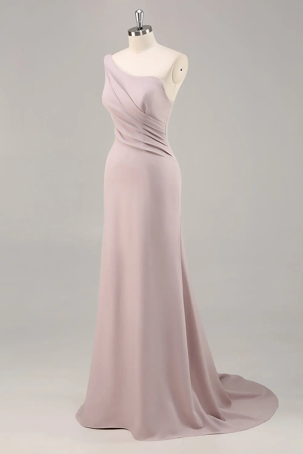 Khaki Satin One Shoulder Mermaid Long Formal Dress