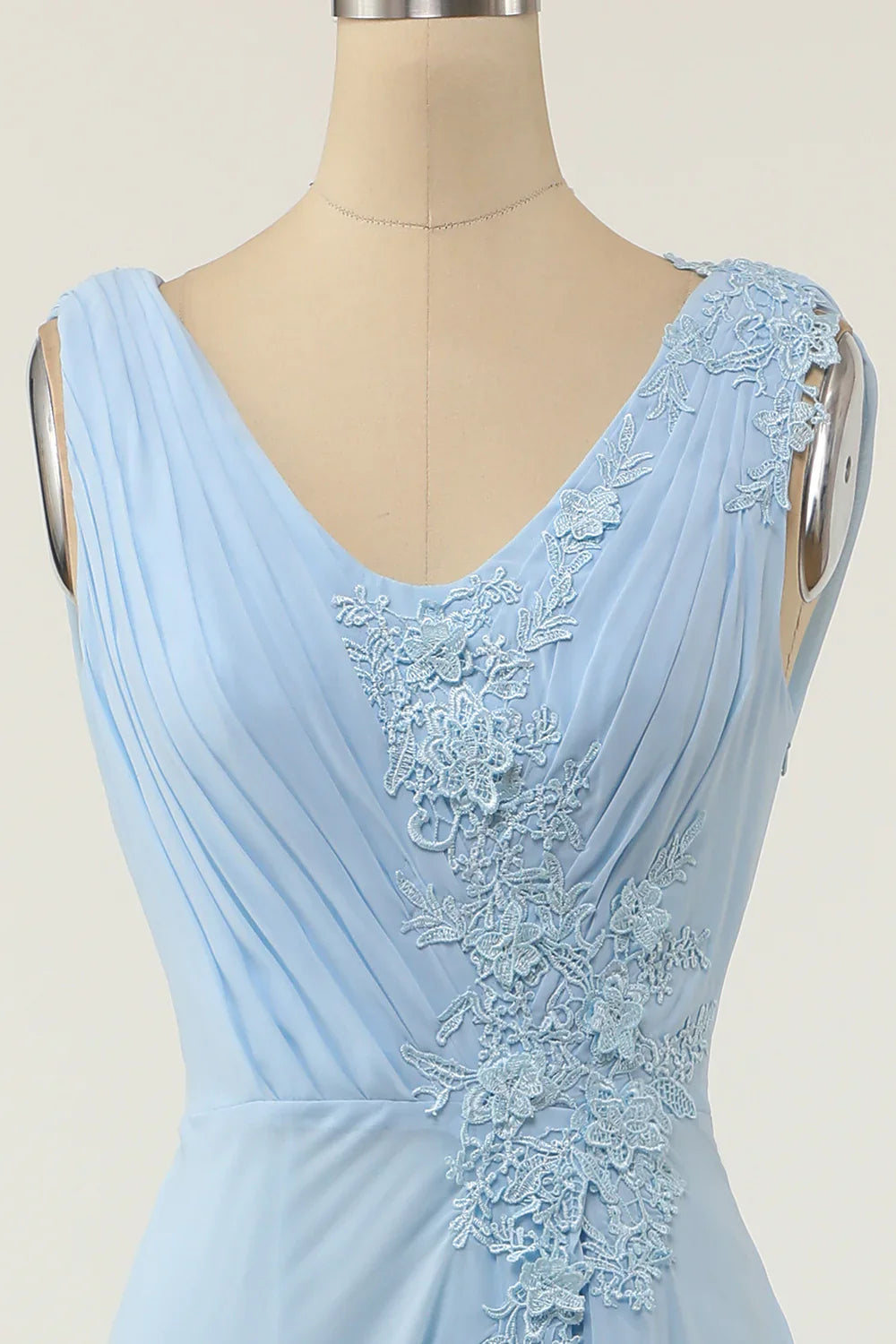 DingJiDress V-neck Blue Bridesmaid Dress with Ruffle
