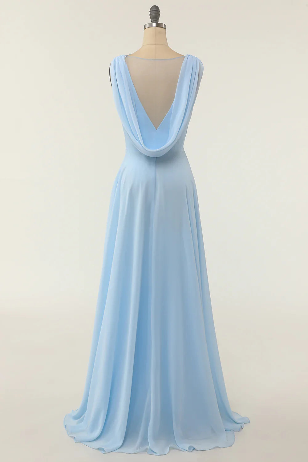 DingJiDress V-neck Blue Bridesmaid Dress with Ruffle