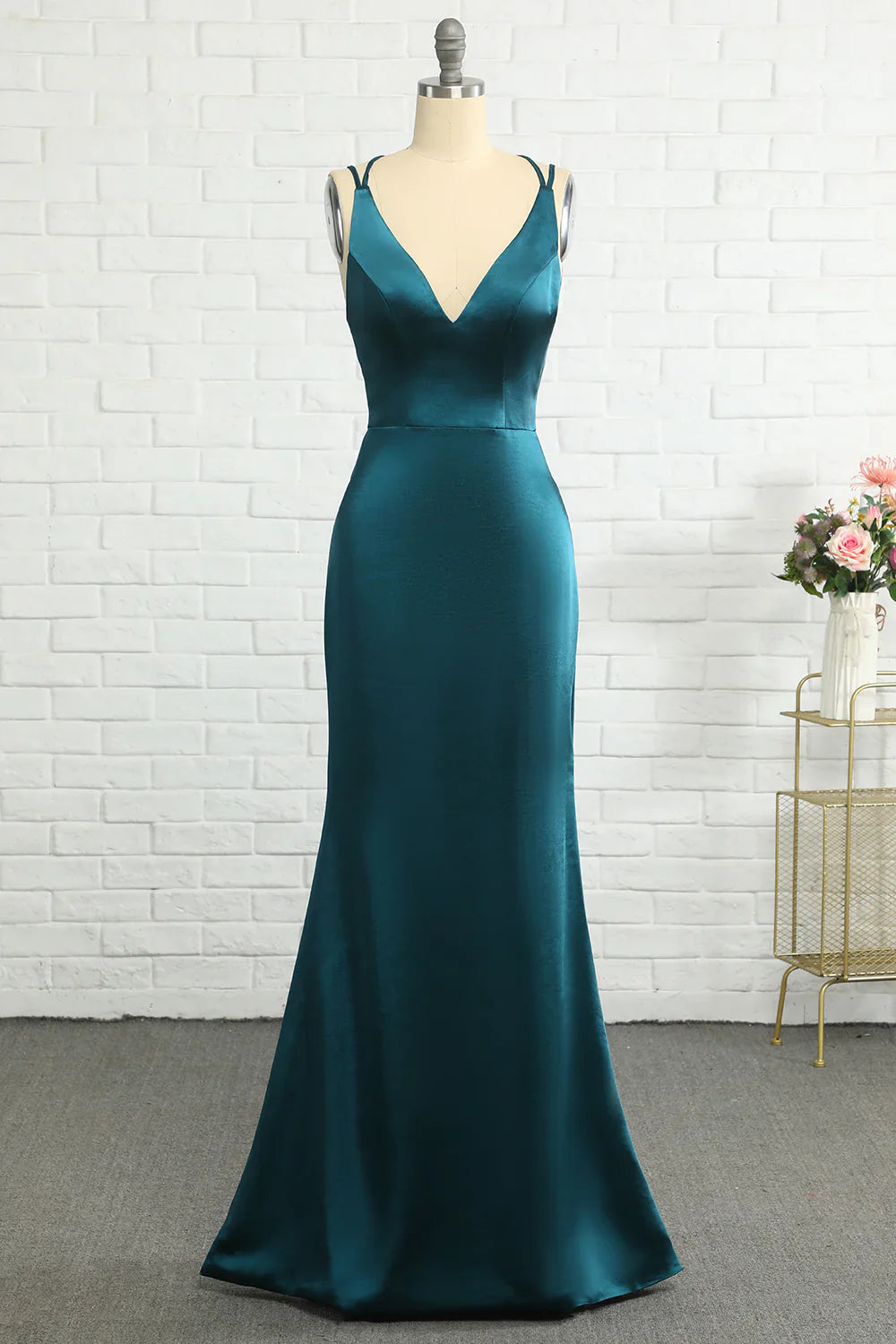 DingJiDress Peacock Blue Mermaid Backless Long Prom Dress