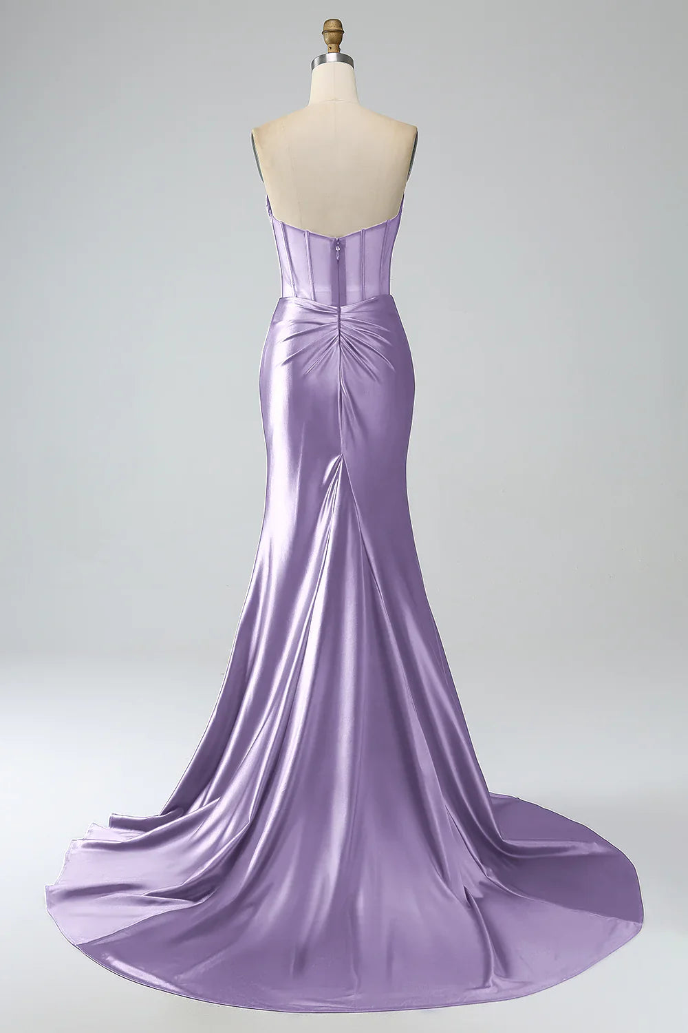 DingJiDress Red Mermaid Strapless Pleated Corset Long Prom Dress with Slit