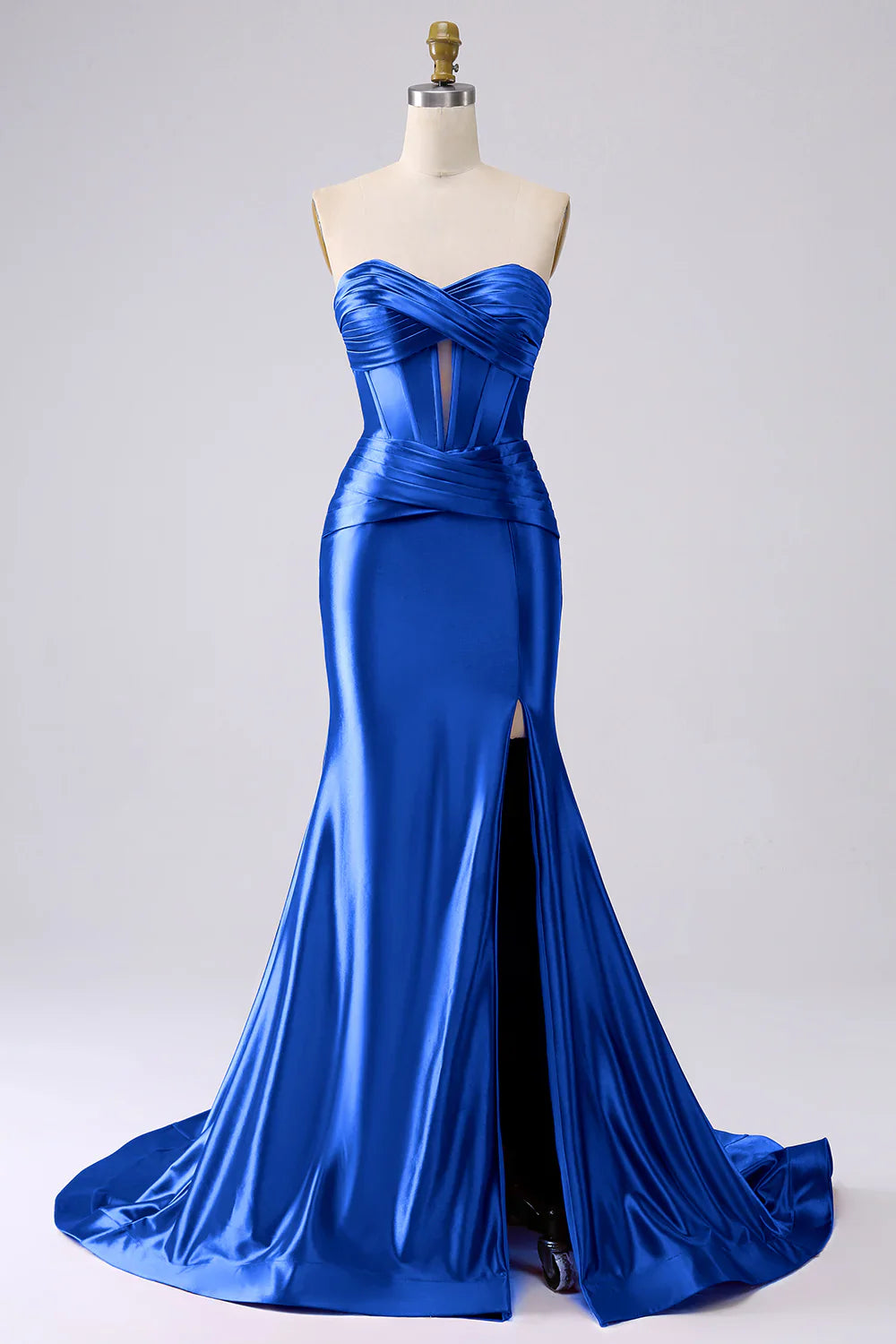 DingJiDress Sparkly Darrk Navy Mermaid Sweetheart Corset Long Prom Dress with Slit
