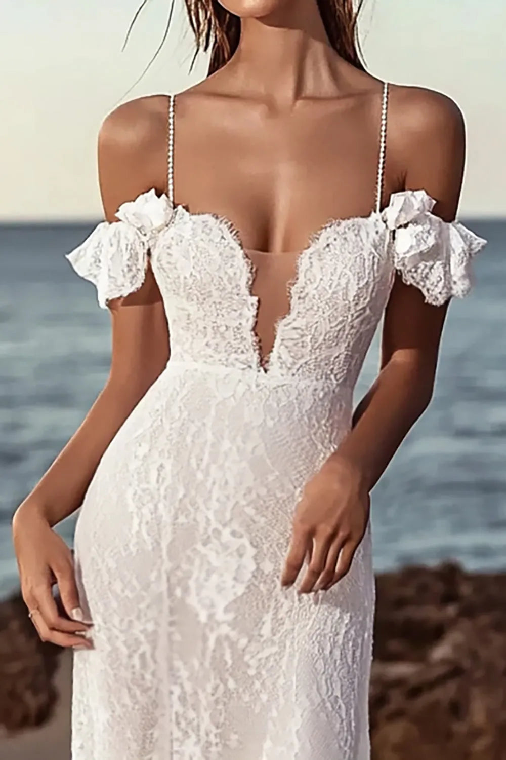 Lace Off the Shoulder Mermaid Long Wedding Dress ﻿