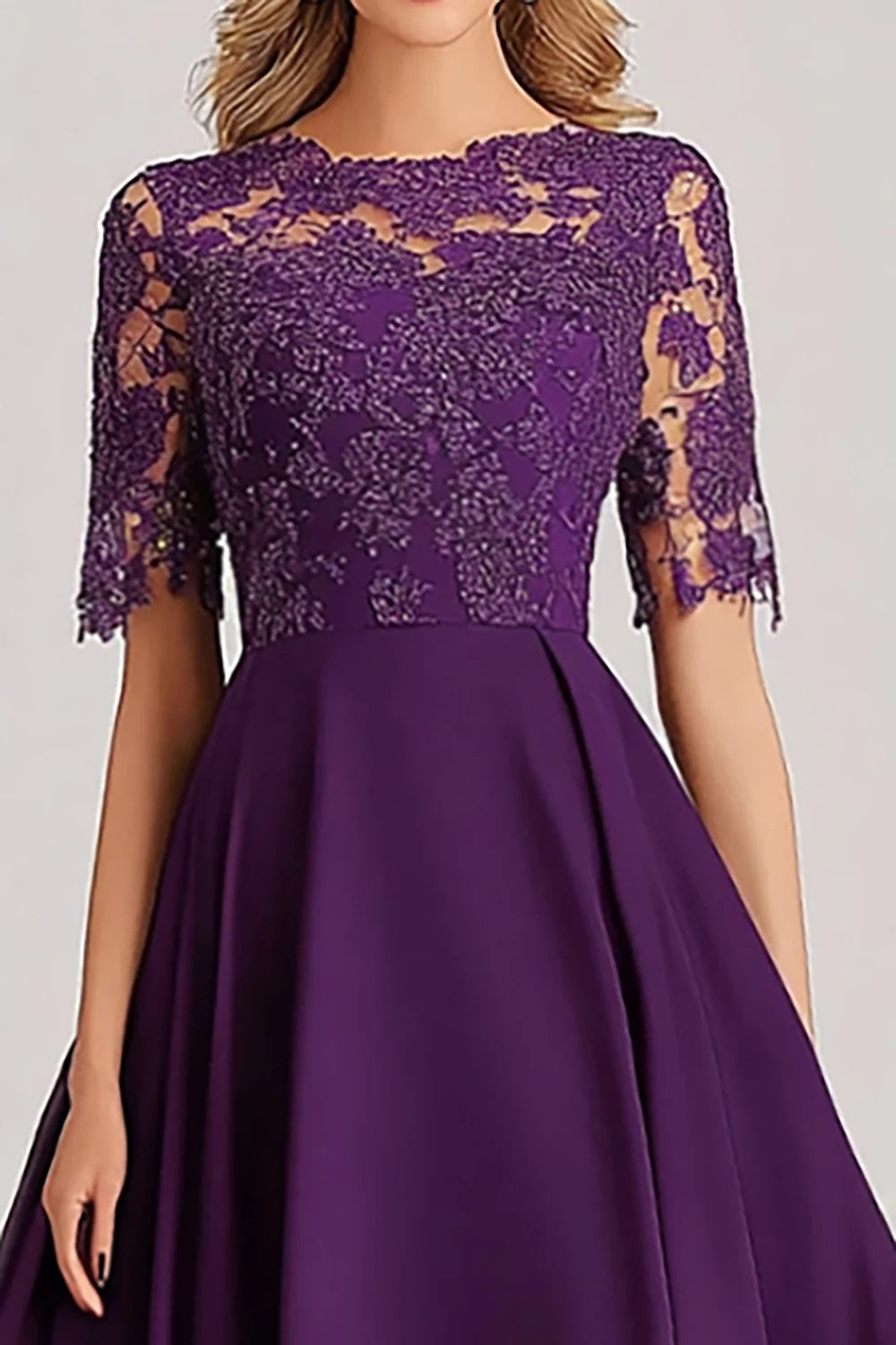 Lace Plum A Line Asymmetrical High-Low Mother of the Bride Dress