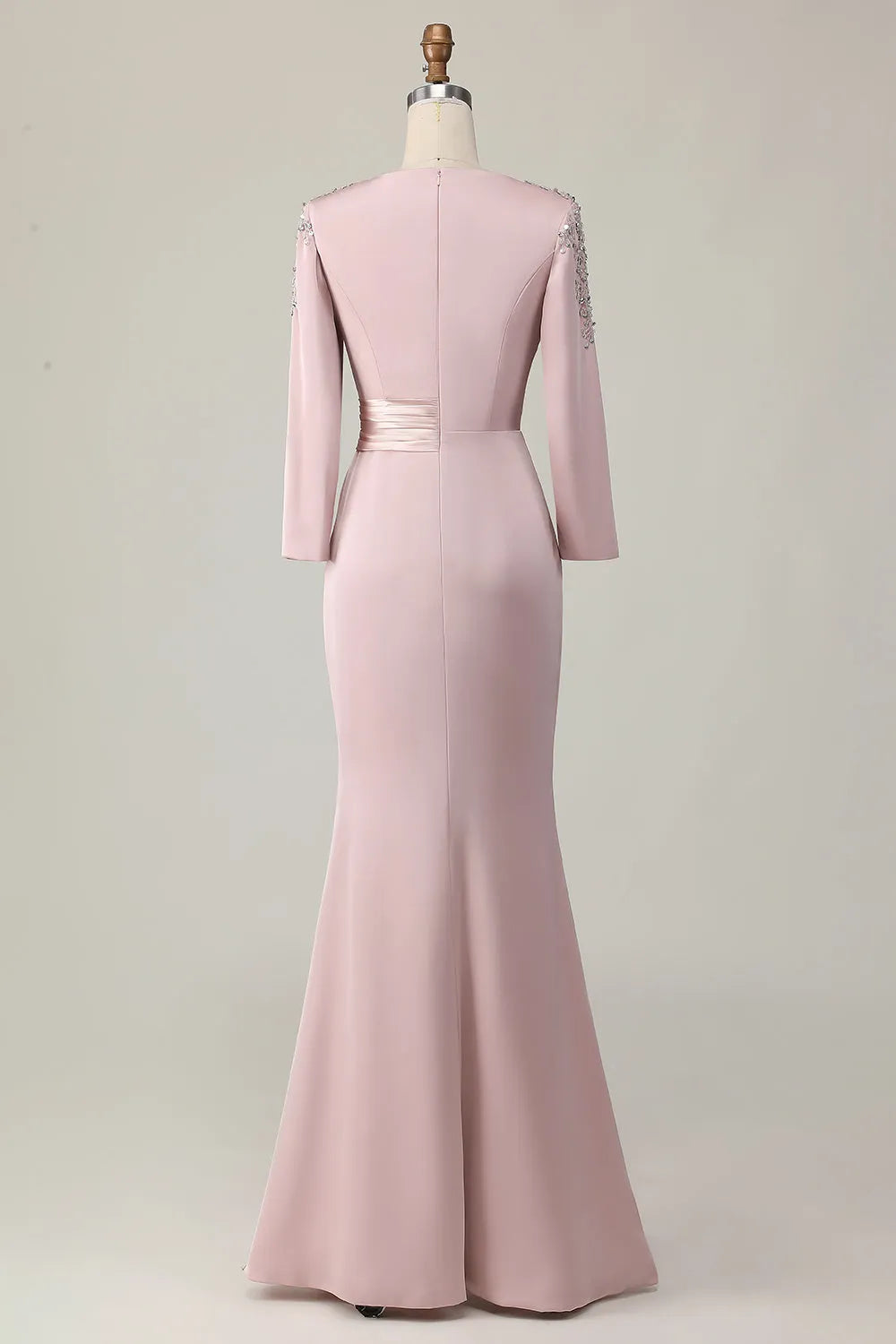 Lace Sheath Blush Mother Of The Bride Dress with Long Sleeves
