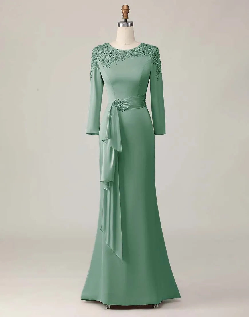 Lace Sheath Blush Mother Of The Bride Dress with Long Sleeves