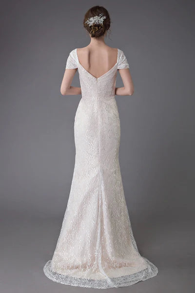 Lace Wedding Dress Vanilla Cream Sweetheart Short Sleeve Bridal Dress Mermaid Bridal Gown