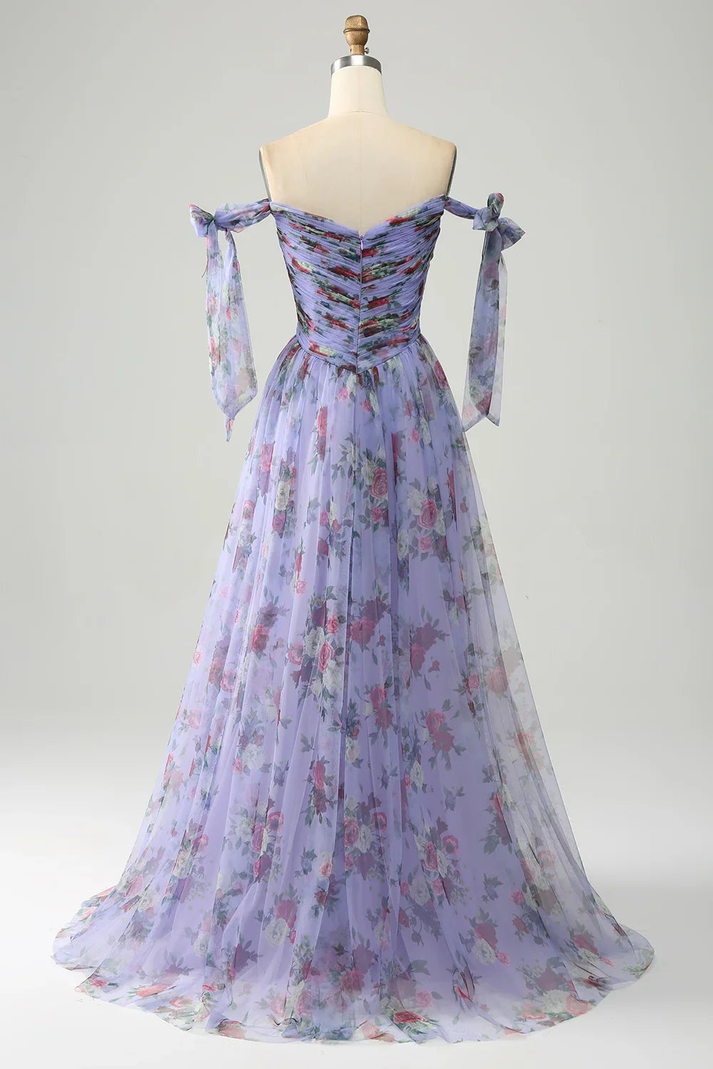 DingJiDress A-Line Lavender Printed Adjustable Straps Long Prom Dress