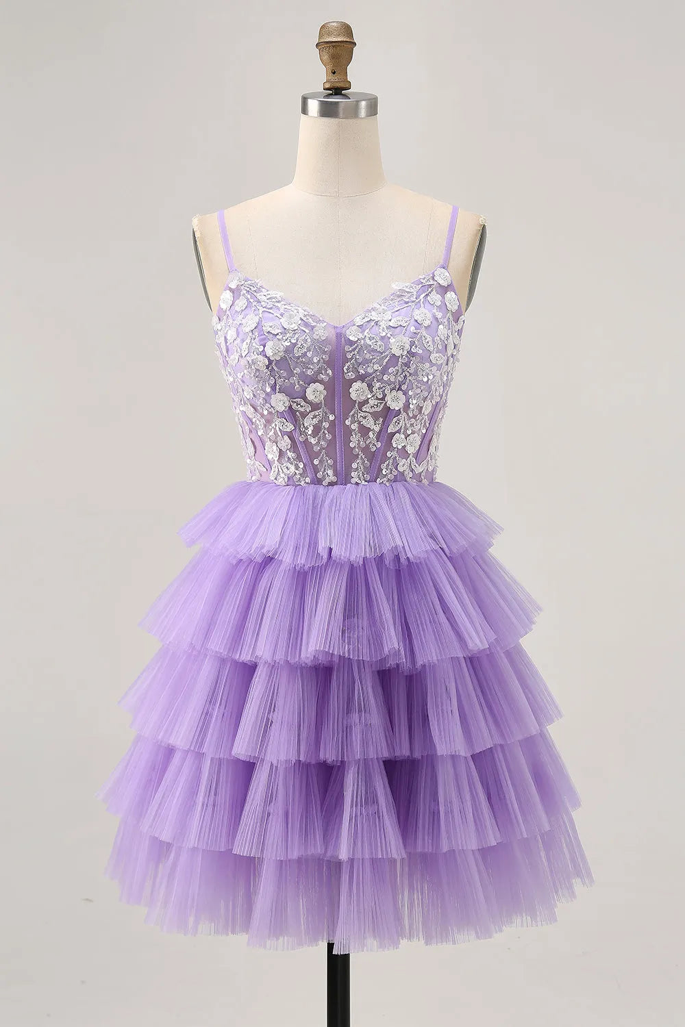 Lavender Floral Corset Short Homecoming Dress with Ruffles