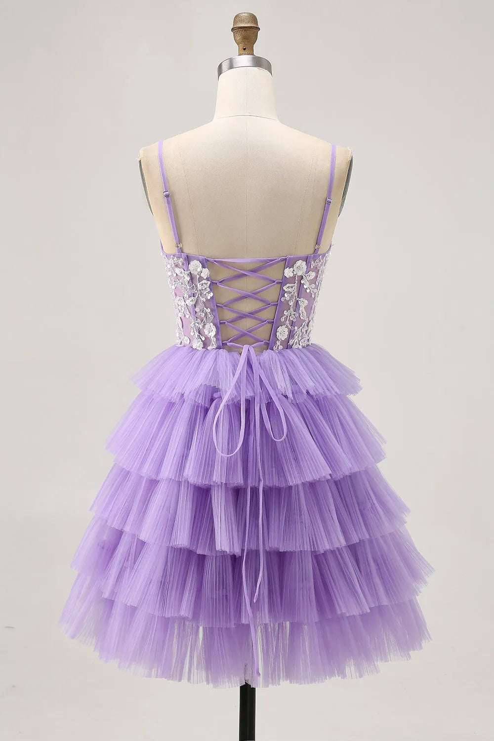 Lavender Floral Corset Short Homecoming Dress with Ruffles
