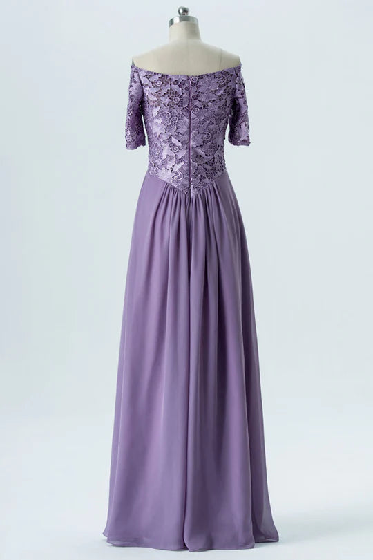 Lavender Floral Embroidered Half Sleeve Mother of the Bride Dress