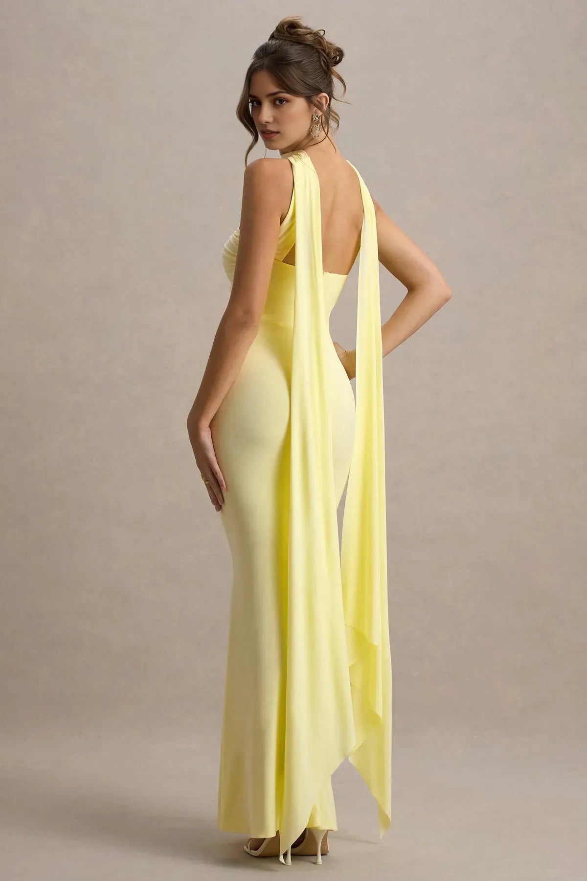 Lemon Yellow Sweetheart Prom Dresses  Halter Neckline Draped Ruched Bodice Sash Detail  A Fusion of Romance and Playful Elegance