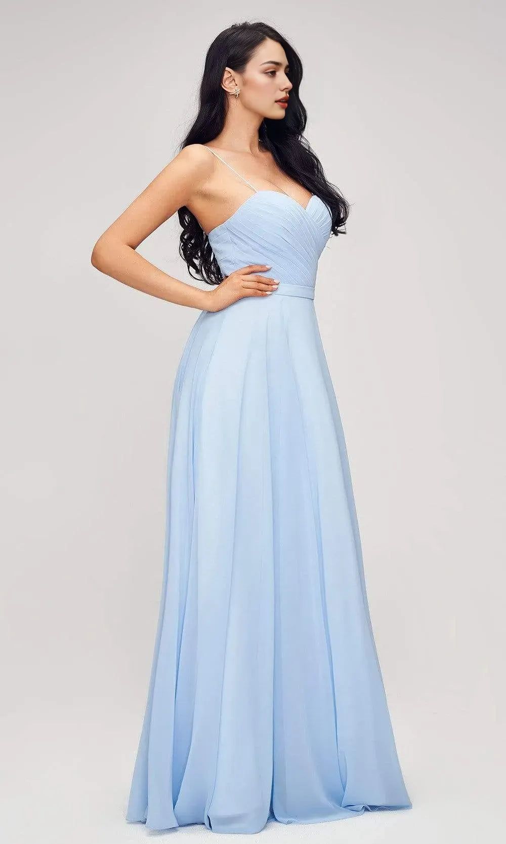 Light Blue Chiffon Evening Dresses with Strapless Sweetheart Neckline Pleated Bodice and Flowy A - Line Design Perfect for a Graceful