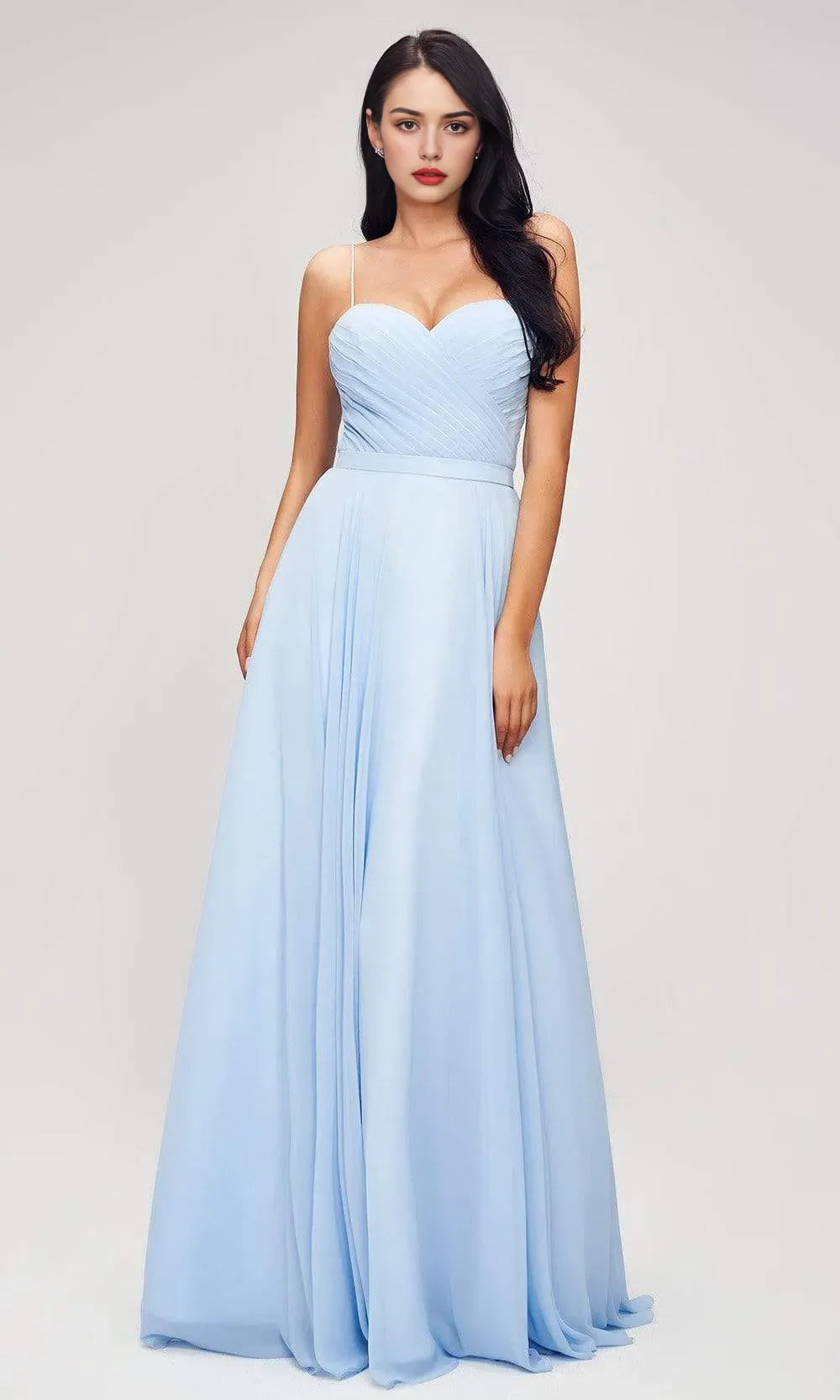 Light Blue Chiffon Evening Dresses with Strapless Sweetheart Neckline Pleated Bodice and Flowy A - Line Design Perfect for a Graceful