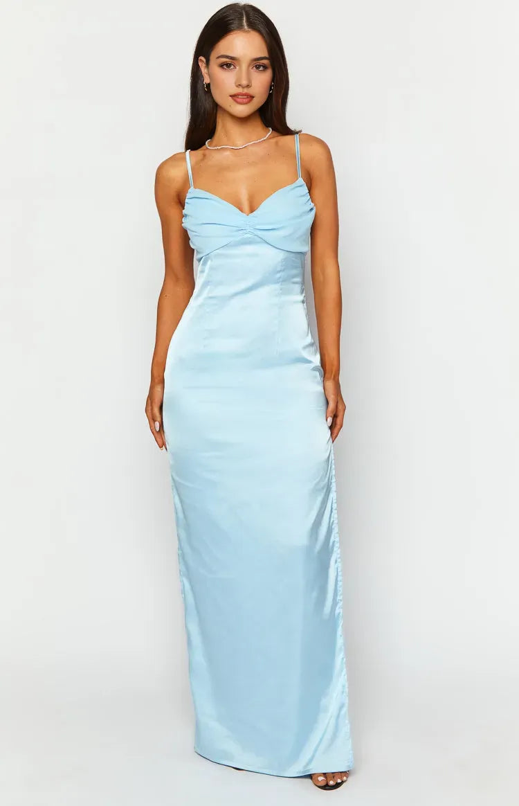 Light Blue Satin Prom Dress Sweetheart Neckline Satin Finish Maxi Silhouette for a Fashion Forward Graceful Look