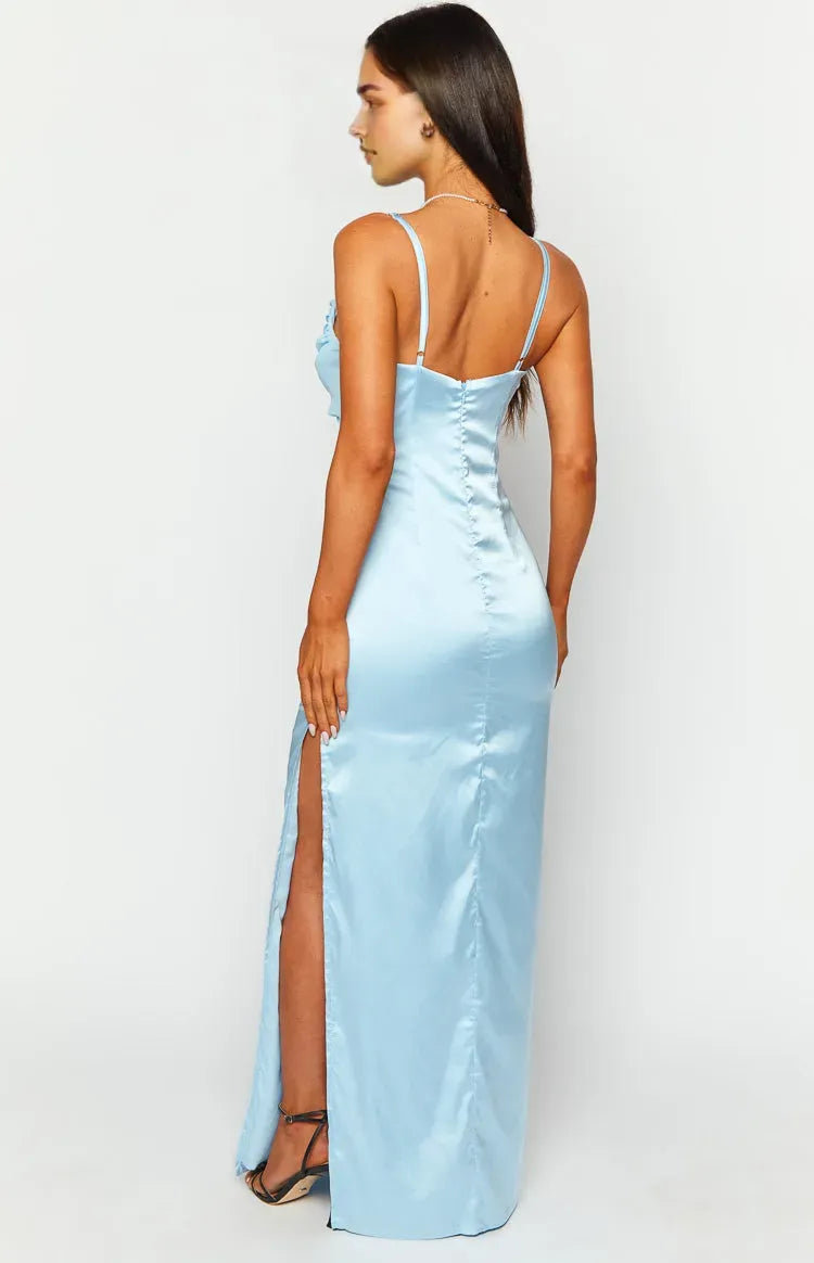 Light Blue Satin Prom Dress Sweetheart Neckline Satin Finish Maxi Silhouette for a Fashion Forward Graceful Look