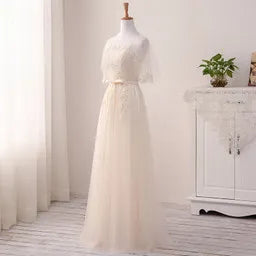 Light Champagne Tulle with Lace Party Dress