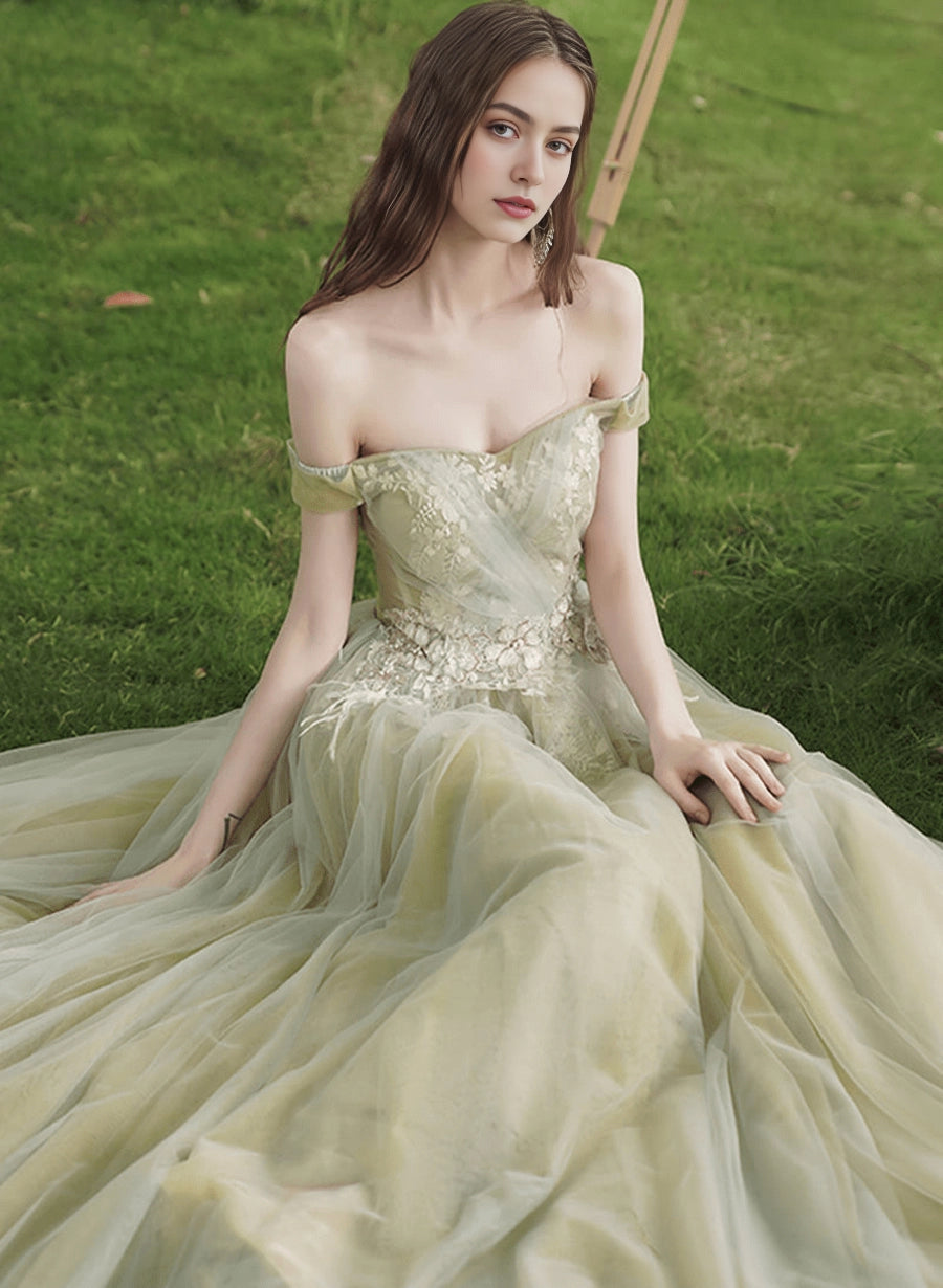 Light Green Fairy Prom Dress Green Color Green Tulle Long Party Dress ﻿