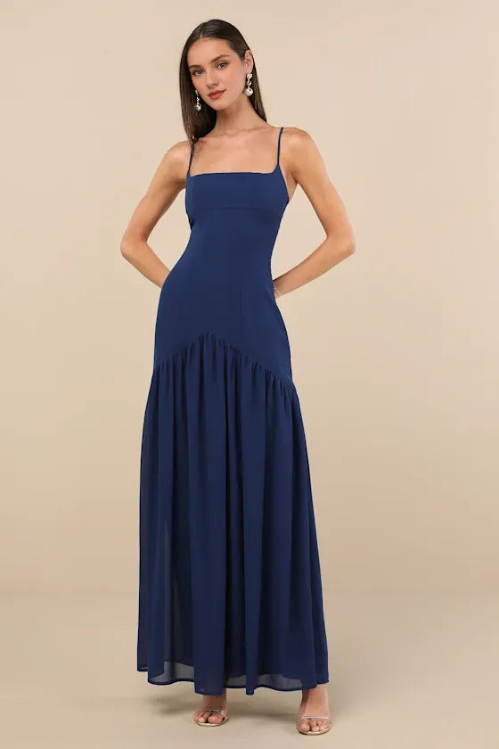 Light Pink Chiffon Drop Waist Evening Dresses